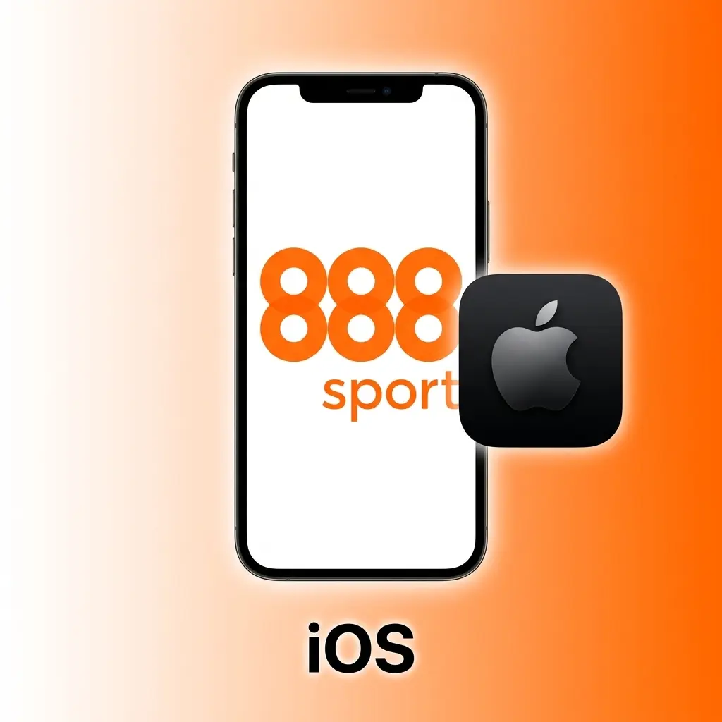 Logotipo de iOS con instrucciones de descarga de la app 888Sport y 888Casino para iPhone y iPad en la App Store